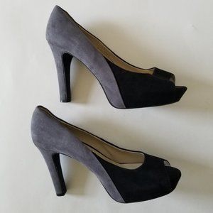 Cato Gray and Black Suede Peep-Toe Heels (size 9W)